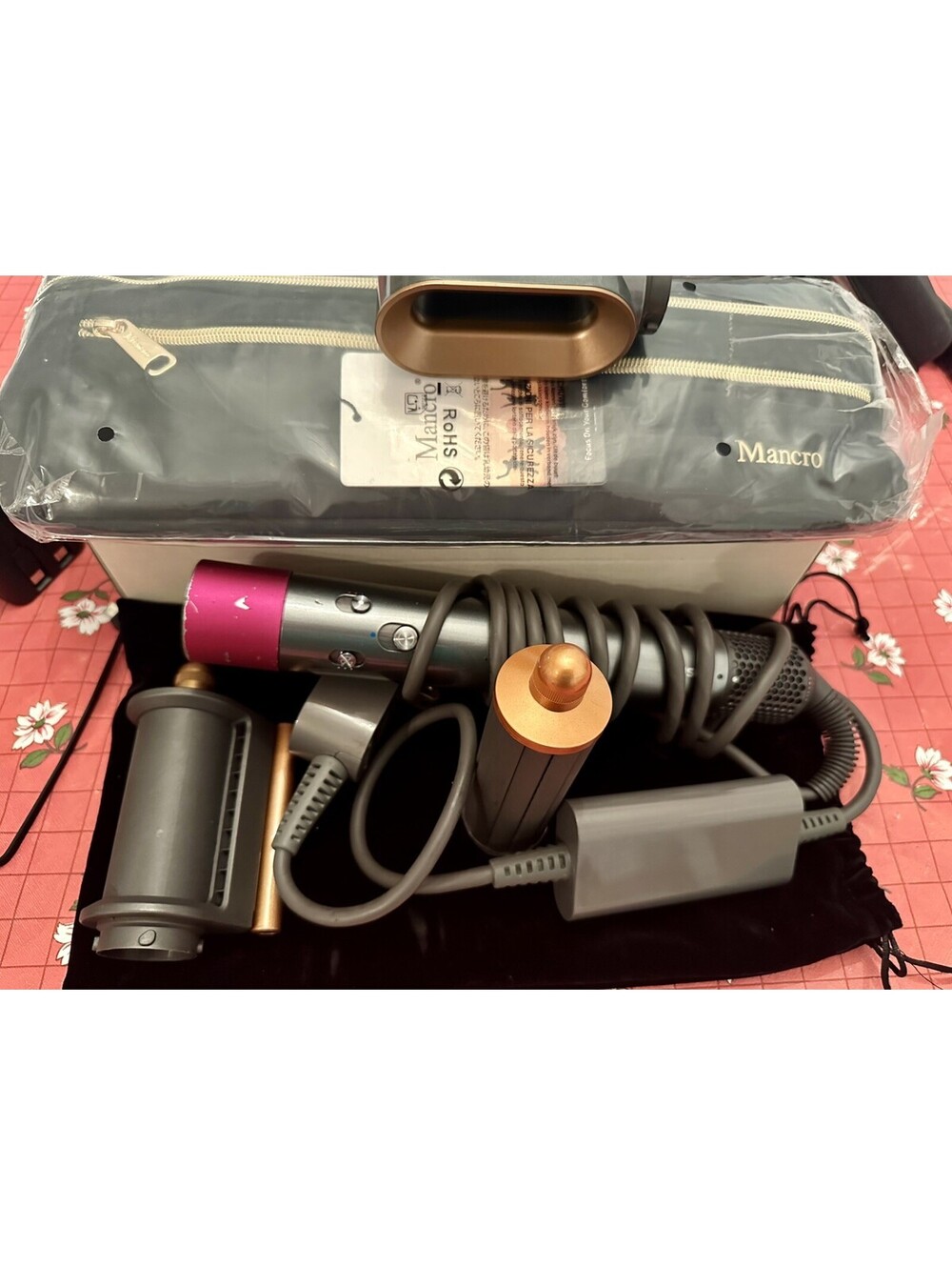 Dyson Airwrap HS01 Multi-Styler Nickel Fuchsia w/Case 3 Attachments Tested